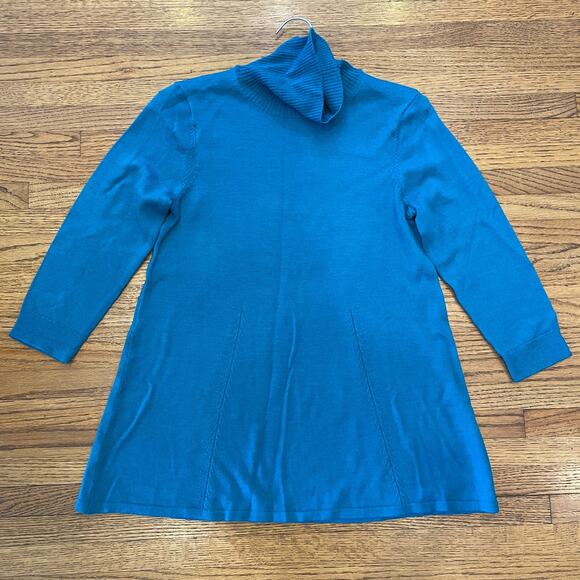 Lands End Wmns Sz XS Sweater 100% Merino Wool Aqua Blue Flare Waist 3/4 Slv NWOT - Picture 4 of 10